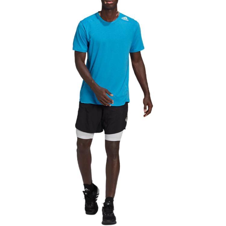 adidas T Shirts Men's Lake Blue V Neck Straight Fit HB9199