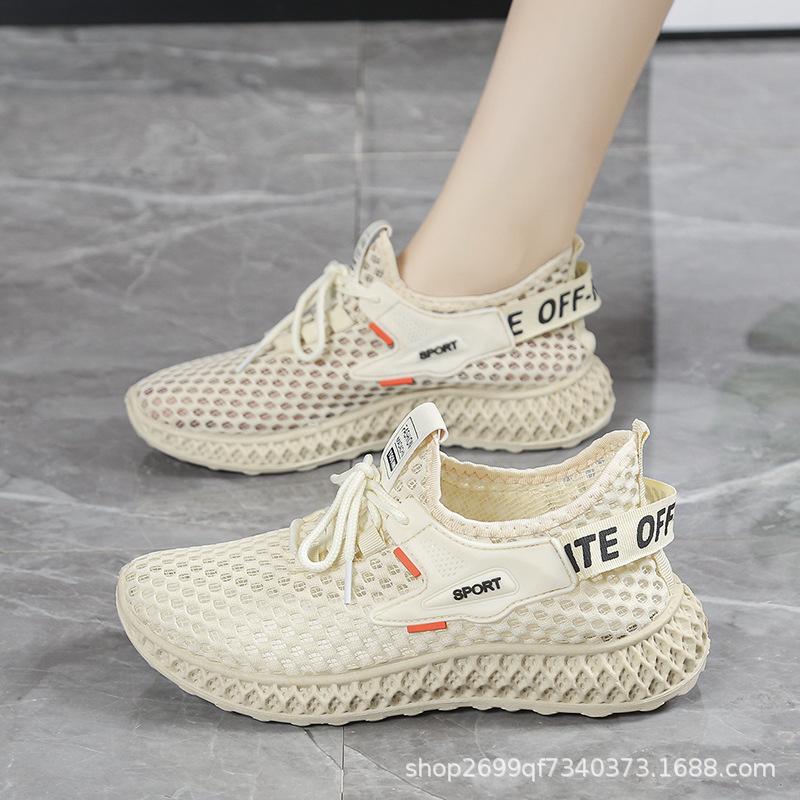 

2025 summer medium version couple flying woven hollow stepping shit feeling student sports shoes breathable running casual shoes 36