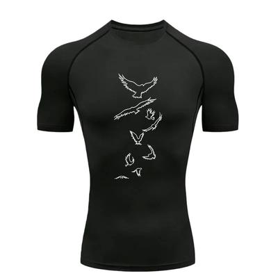 Herren Sport Training Fitness Kompression Laufen Fitnessstudio Workout T-Shirt Rashguard Oberteile Atmungsaktiv Schnell Trocknend Kurzarm Enganliegend