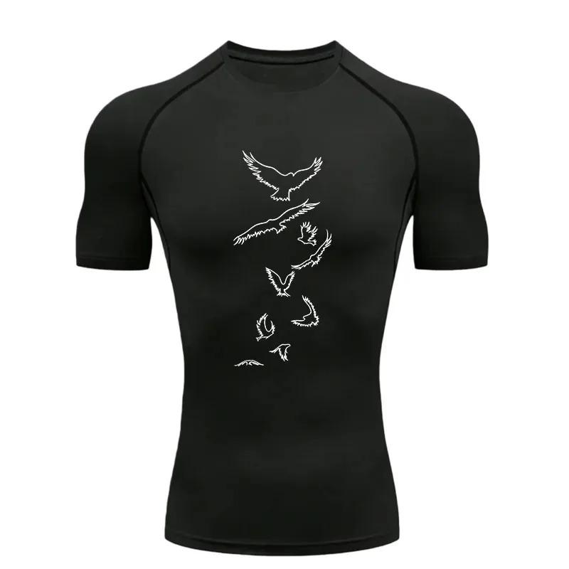 Mens Sports Training Fitness Compression Running Gym Workout T-Shirt Rashgard Tops Breathable Quick Dry Short Sleeve Tight Fit