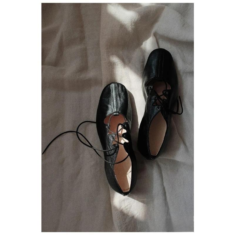 Chaussures Plates Basses de Ballet Souples pour le Trajet Quotidien Chaussures Décontractées Printemps et Automne Rétro Chaussures Mary Jane Plates à Lacets Croisés