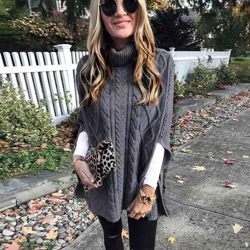 Rollkragen Pullover Einfarbig Locker Modischer Pullover Damen Schal