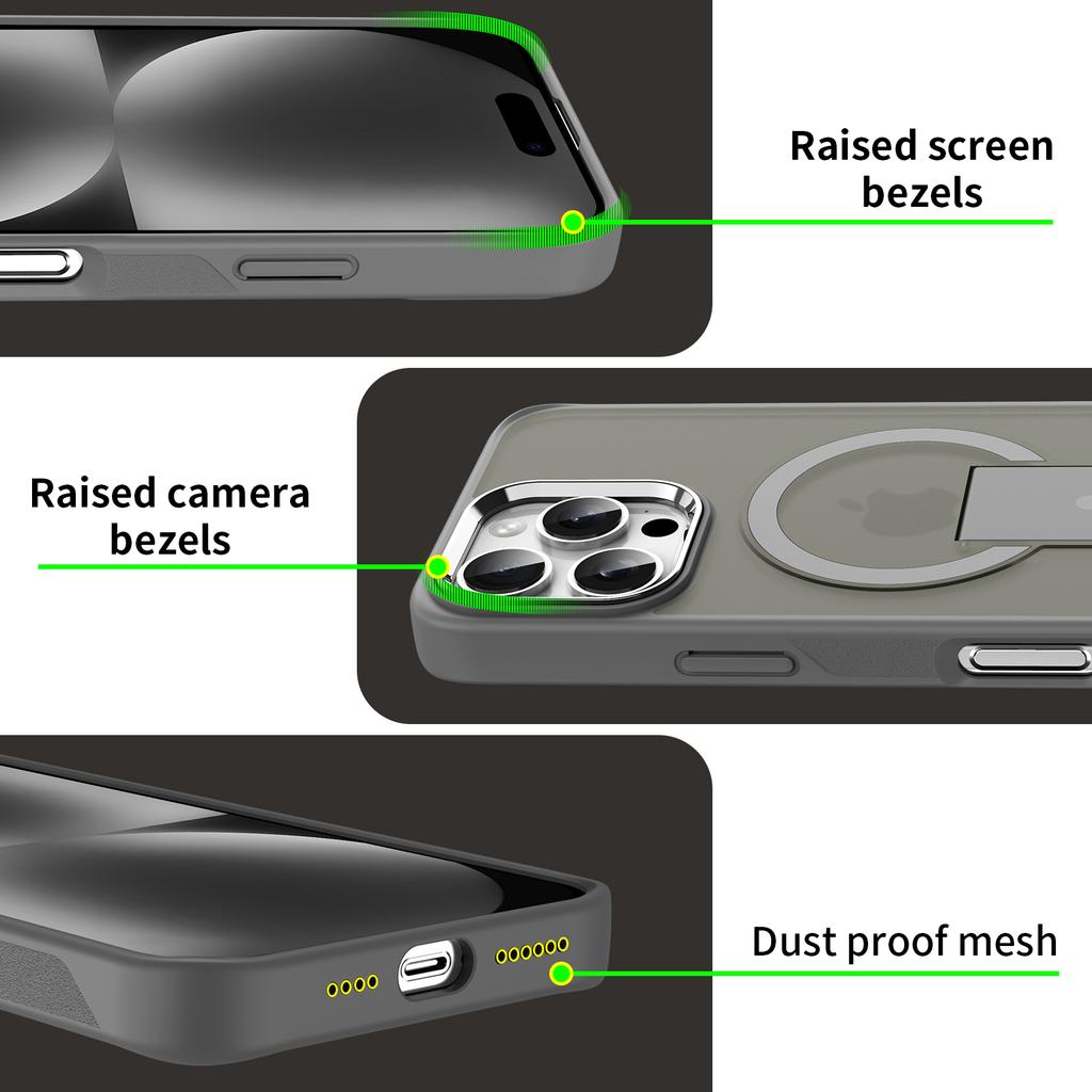 For iPhone 16 Pro Case Compatible with MagSafe PC+TPU Phone Cover with Kickstand