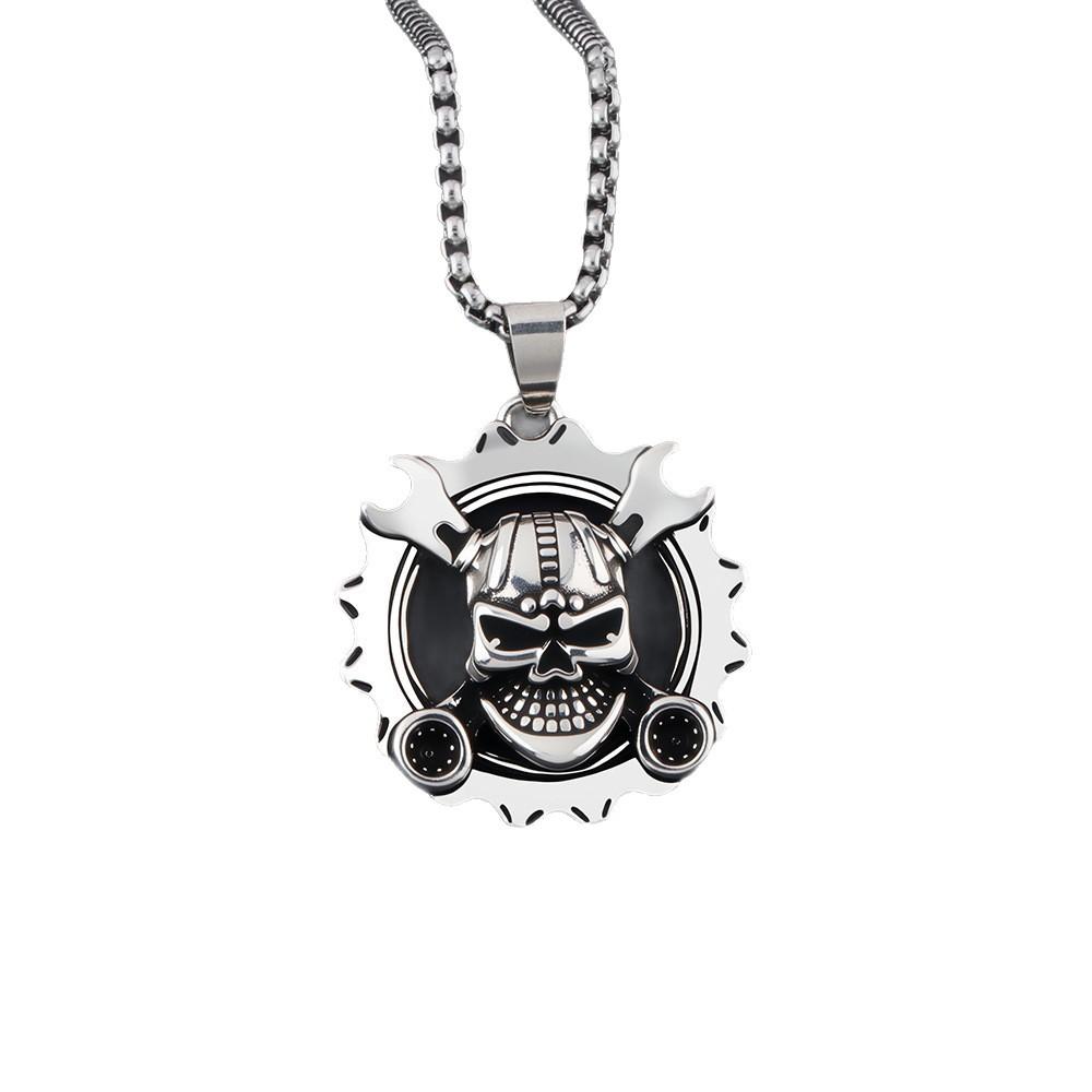 Retro Motorcycle Skull Necklace Men's Trendy Cold Style Hollow Clavicle Chain Fashion Pendant