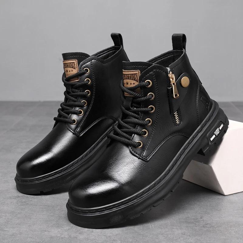 New Chelsea High Quality Male Casual Ankle Boots Genuine Leather Mens Shoes High-top Fashion Waterproof Motorcycle Boots Oxfords