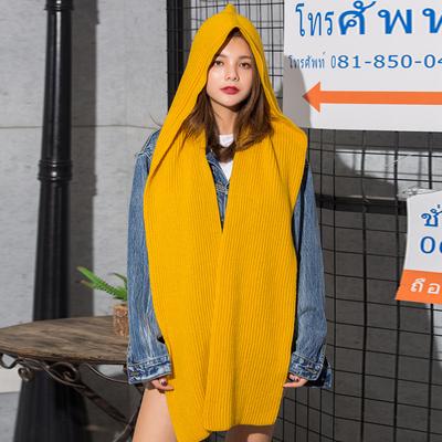 Winter Solid Color Scarf Fashion Warm Woolen Hat Tide Knitted Hooded Scarf