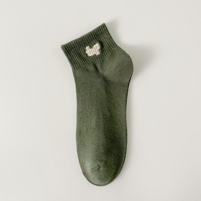 

5/10 пар весенне-летних носков для мужчин: Однотонные хлопковые носки с верхней вышивкой Мужские короткие носки Спортивные повседневные носки Мужские короткие носки 5 Pairs