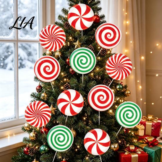 Outdoor Holiday Lawn Decorations 12Pcs Christmas Candy Yard Stakes, Hollow Board Garden Decor with Metal Spikes, Tree Ground Inserts Red White