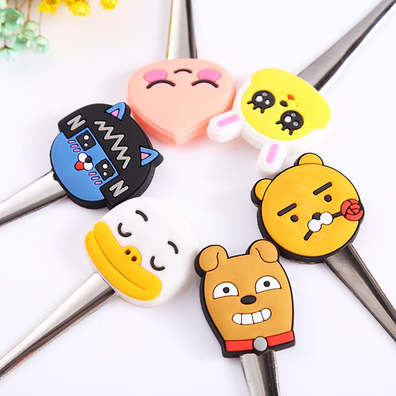 2PCS Cartoon Edelstahl Kaffee Eis Löffel Niedlichen Tier Silikon Griff Kinder Geschenk Teelöffel