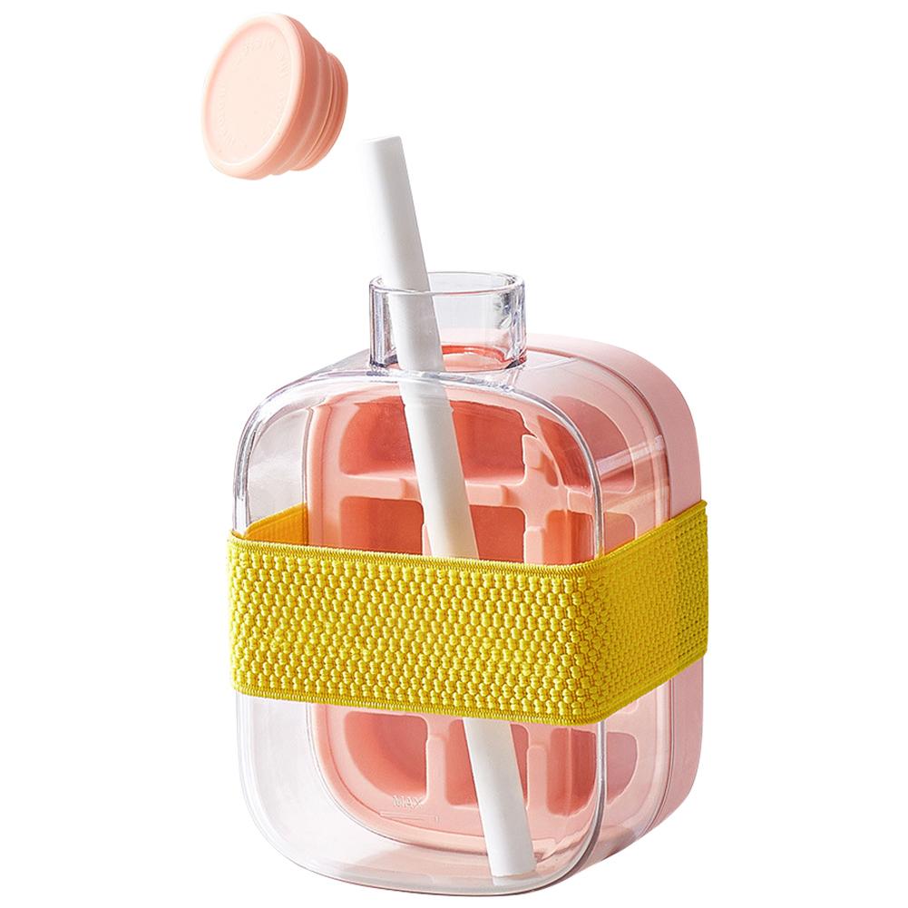 Ice Cube Bottle with Straw Ice Cube Mold with Strap Press Ice Tray Bottle Ice Cube Making Bottle for Coffee Juice Beverages