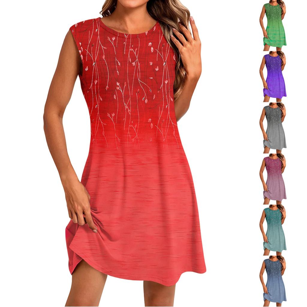 Women's Fashion Casual Print Round Neck Sleeveless Short Dress