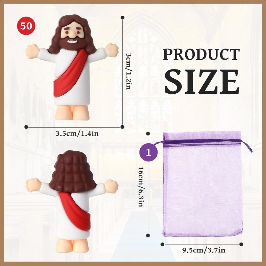 Mini Jesus Figurines In Bulk 50 Pack with Storage Bag Little Jesus Figures for Religious Christian or Easter Eggs Stuffers Rubb