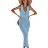 Women Beach Cover Up Sundress V Neck Crochet Hollow Out Maxi Dress