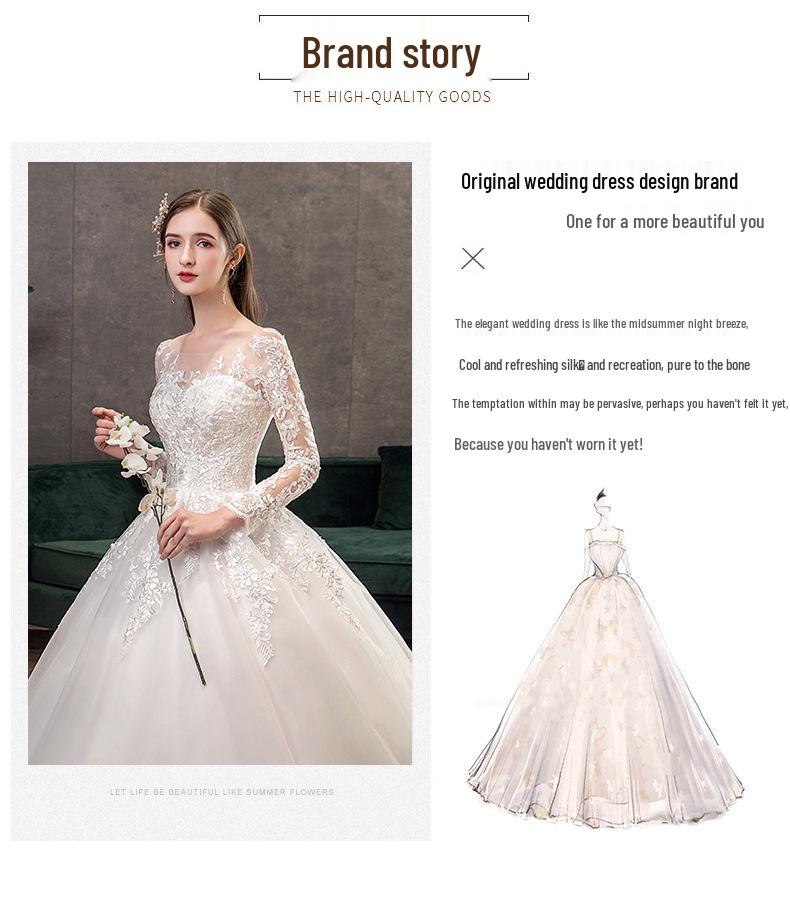 2024 Luxusní svatební šaty Hepburnská krajka - Odhalená ramena, Dlouhý rukáv, Dlouhá vlečka