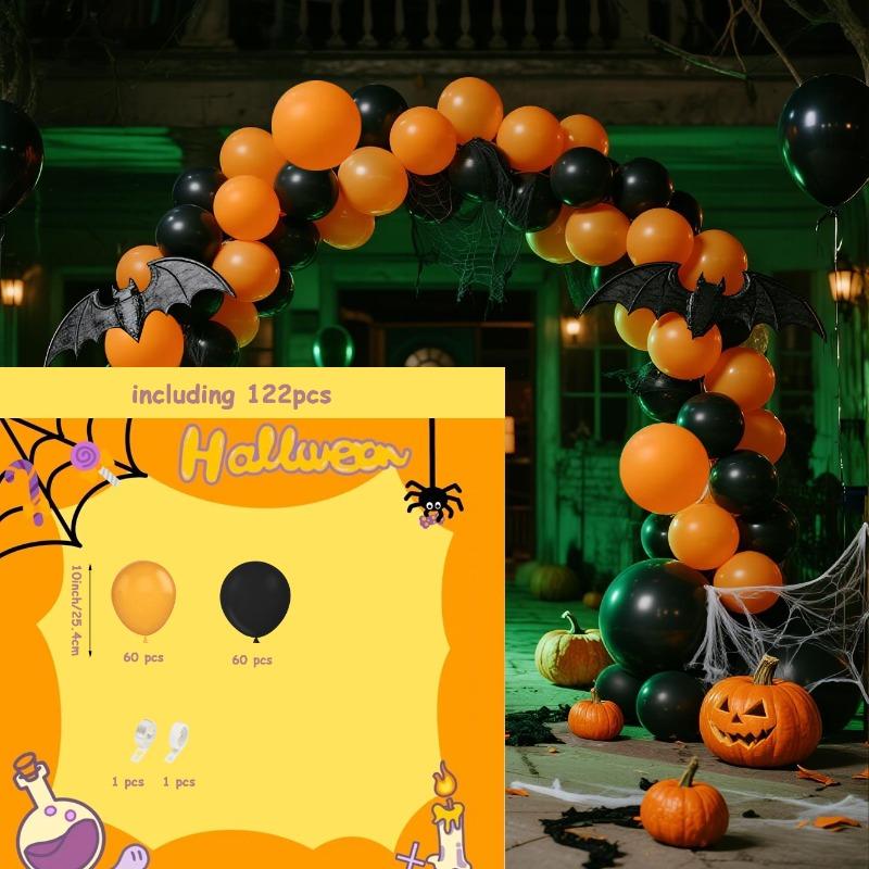 

122Pieces Black and Orange Balloon Arch Set Pure Latex Balloons for Festival Party Decoration Halloween Party Birthday Event Etc Other