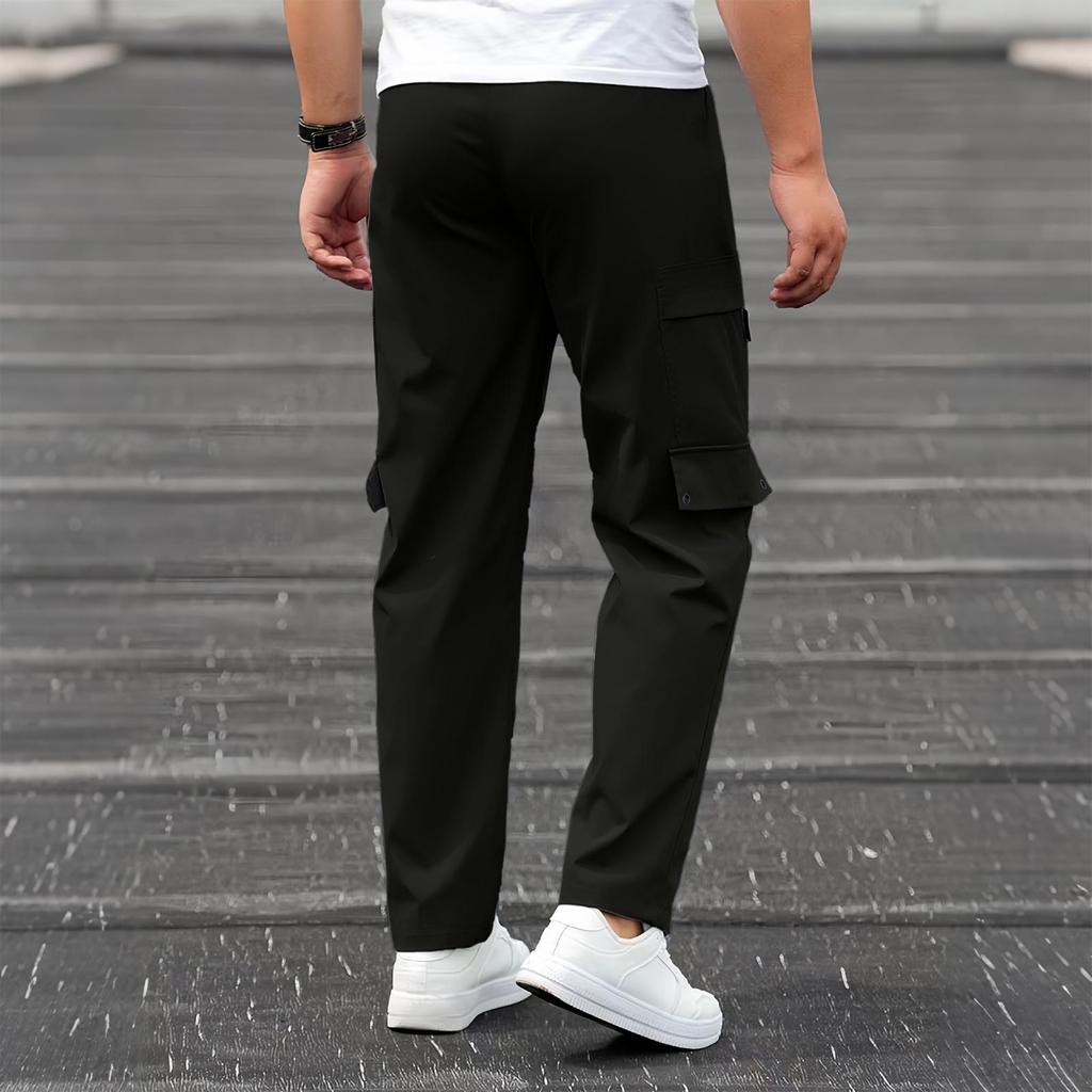 Men's Casual Straight Leg Cargo Sweatpants with Multiple Pockets