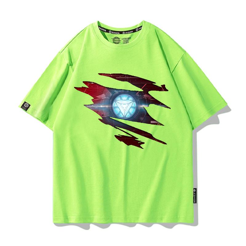 New Parentchild Childrens Tshirt 2026 Marvel Iron Man Scratch Armor Piercing Pure Cotton Printed Unisexs and Womens Tshirt S