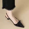 Fashion Summer Women's Dress Shoes Patent Leather Slip On Pointed Toe Sandals Buckle Slingbacks Mid Heels Pumps Sandalias Mujer2025