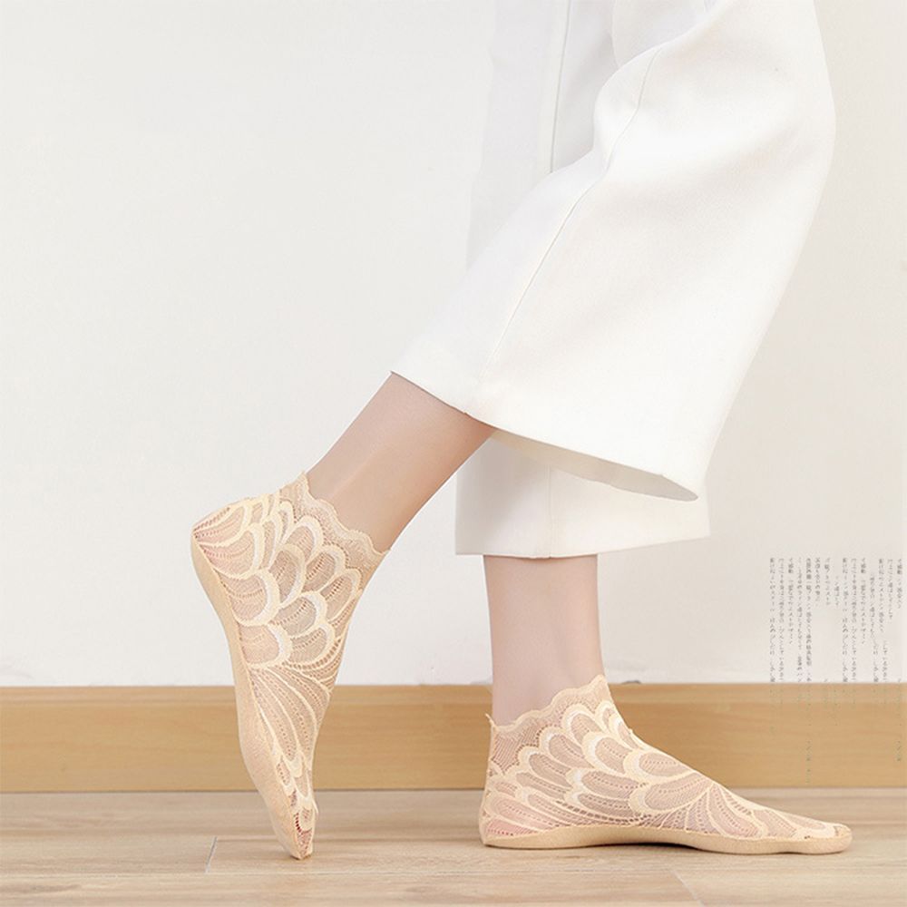 New Anti Skid Liner Invisible Ankle Socks Lace Peacock Low Cut Cotton Hosiery