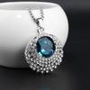 Women's Luxury Sapphire Rhinestone Pendant Necklace - European & American Retro Style Titanium Steel Jewelry