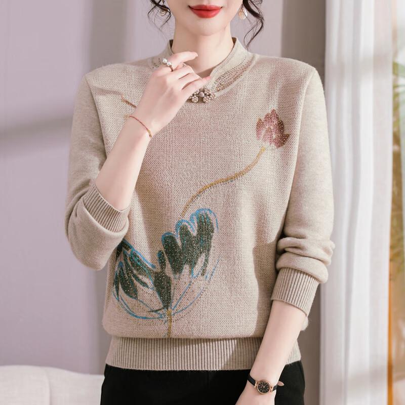 YUZHAOLIN Women's Mid-Aged Qipao Collar Fleece-Lined Sweater