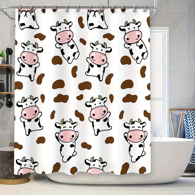 

Cute Cow Cartoon Print Shower Curtain With Brown Pudding Pattern For Bathroom Decor White Fabric Home Decoration Item In Bath Ac W60H190(CM)-1 Pcs