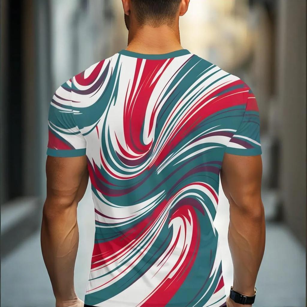 Men's New 3D T-shirt Crew Neck Short Sleeve Casual Top Breathable Cool-Feel Fabric Tagless Skin-Friendly Design