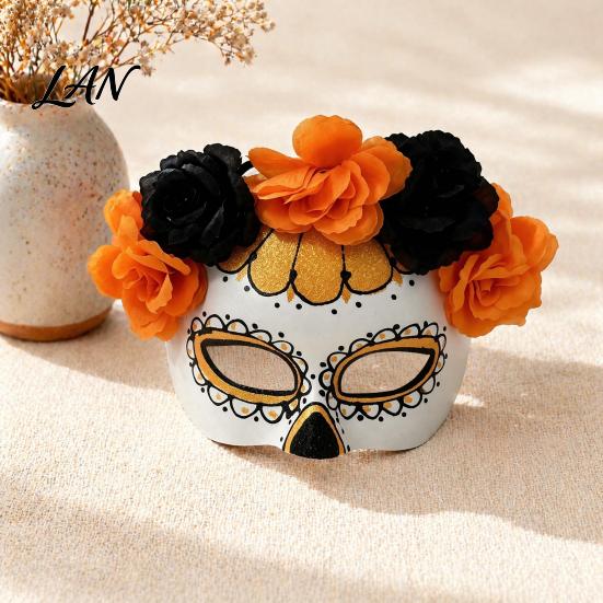Face Cushion Halloween Masquerade Masque, Flower Skull Mexican Day of The Dead Adjustable Masque for Festivals Eye Costume, Fancy Dress, Cosplay Party