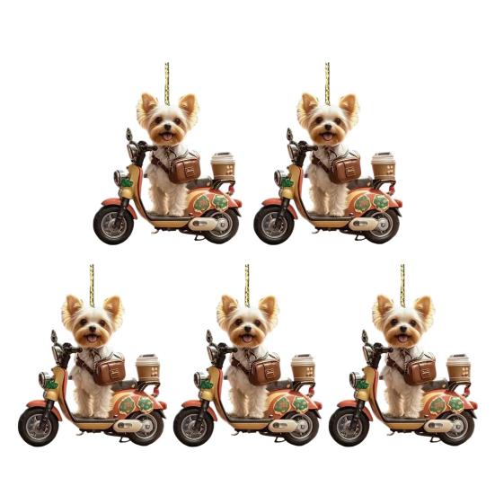 Vánoční dekorace Štěně Jízda na motocyklu Akrylový přívěsek Vánoční stromeček na zavěšení do auta na prázdniny