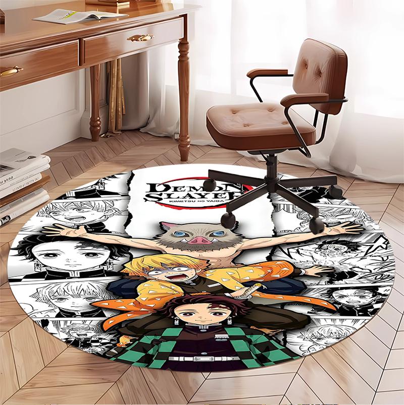 Demon Slayer Pattern Round Rug, Indoor/Outdoor Mat, for Picnic, Gameroom, Bedroom, Office, Living Room, Home Decor Carpet, Birthday Gift