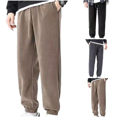 Men Casual Pants Plus Velvet Thicker Drawstring Solid Keep Warm Outwear Ankle-tied Winter Sporty Baggy Trousers Male Fashion