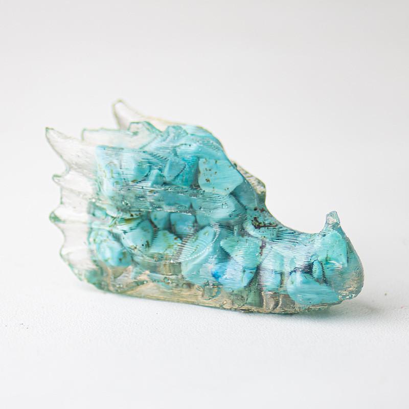Resin Crystal Dragon Head Figurine With Natural Waterstone For Home Office Decor