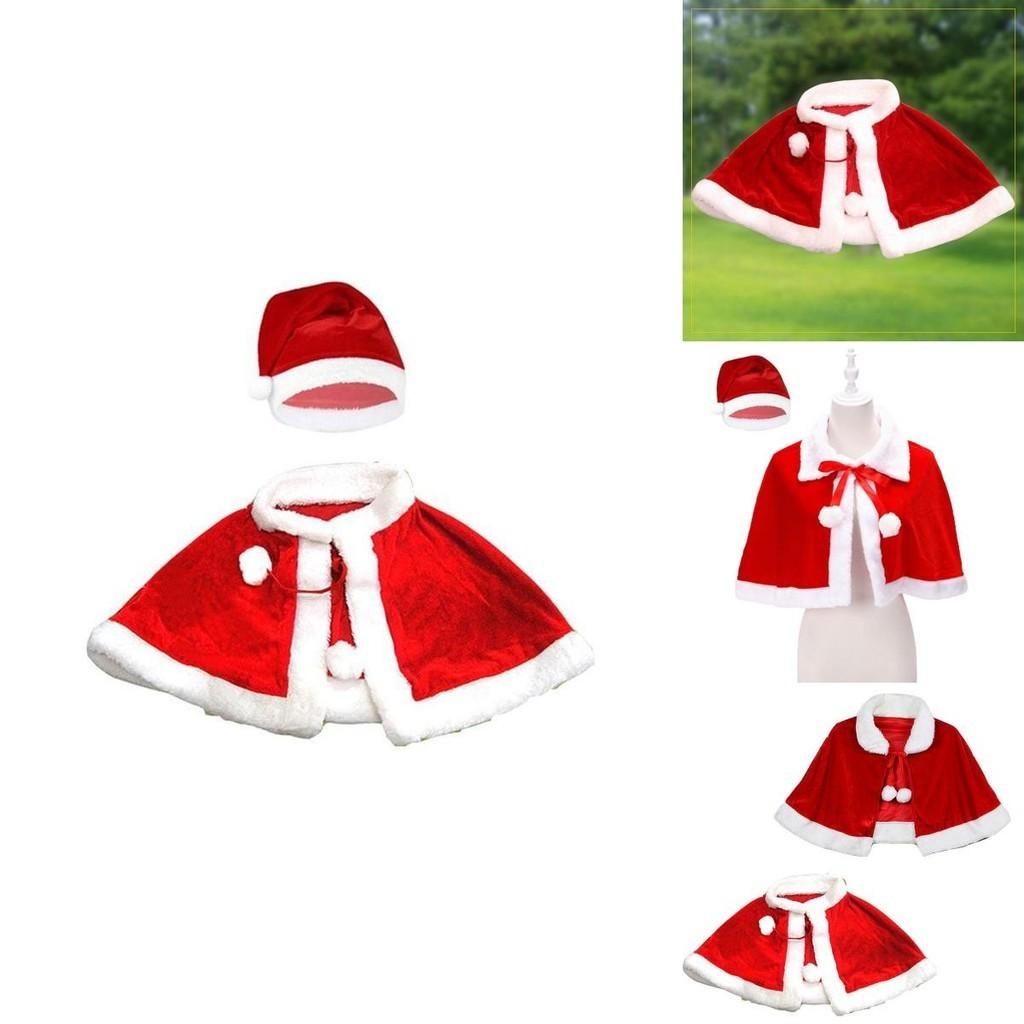 Xmas Red Velvet Santa Claus Hooded Cloak With Hat For Kids Adults