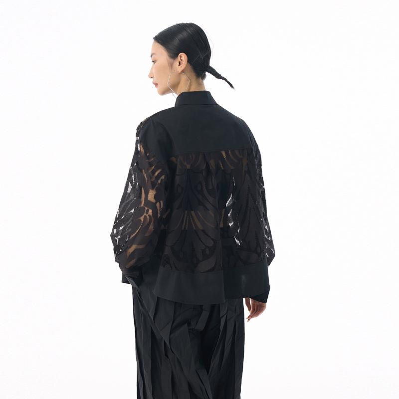 2025 Retro Jacquard Lace Lightweight Luxury Shirt - Spring/Autumn Loose, Versatile See-Through Top