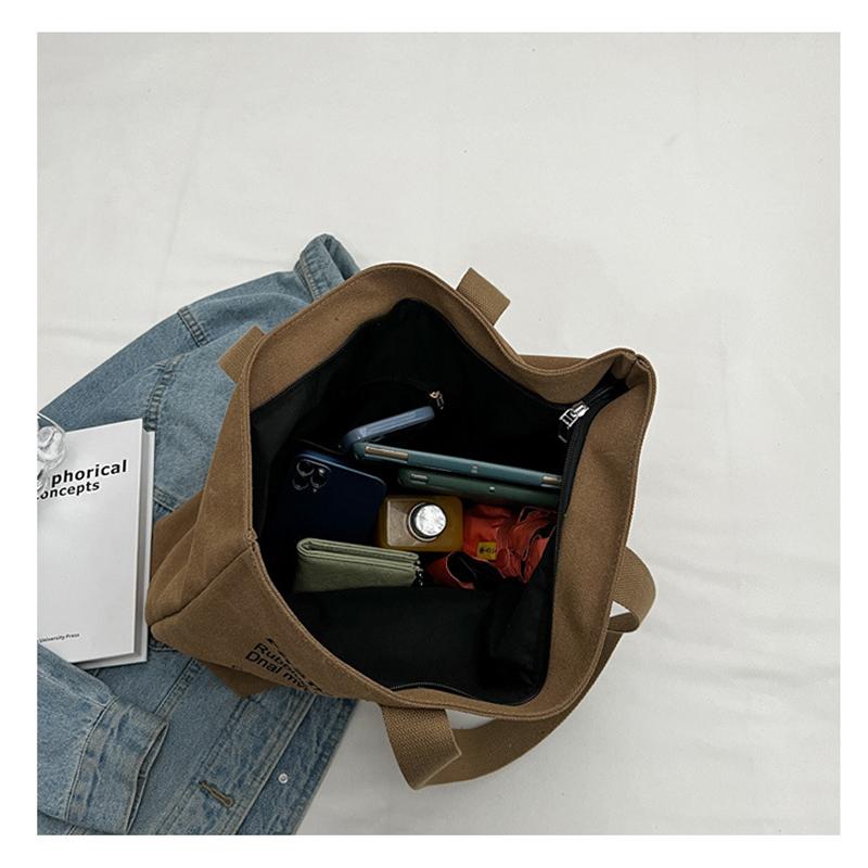 Dames Canvas Tote Bag Moteabel Romslig Slitesterk Skulderveske med Glidelåslukking og Klassisk Design Perfekt for Jobb