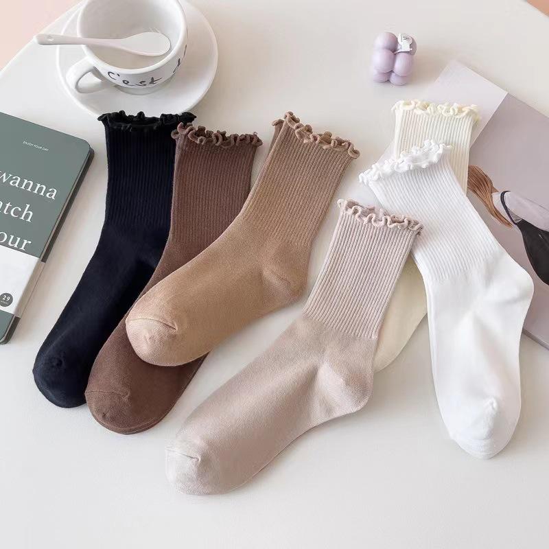 Women's Mid-Calf Ruffled Edge Socks, Autumn Japanese Style, Preppy Sweet Slouch Socks for Mary Jane Shoes