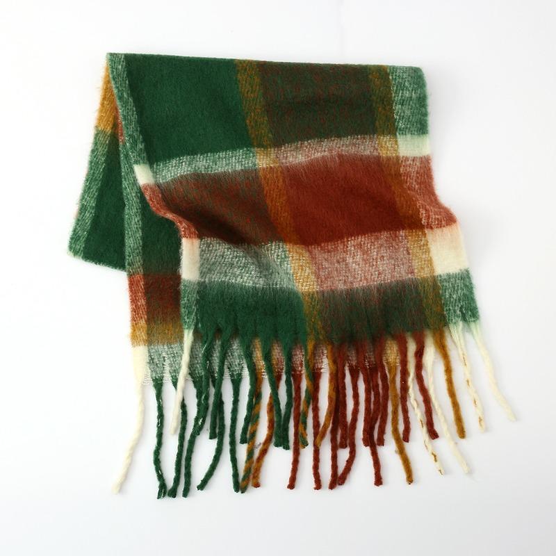 Herbst und Winter neuer Regenbogen-Plaid Imitat Kaschmir Fransen Schal Damen Mohair vergrößerter dicker Schal warmer Schal