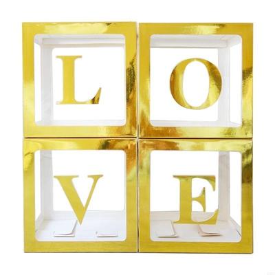 4pcs Love Boxes with Letters for Wedding Baby Shower Blocks Clear Box Set Gift X3UC