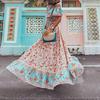 Women's Summer Bohemian Printed Waist V-Collar Chiffon Beach Long Dresses