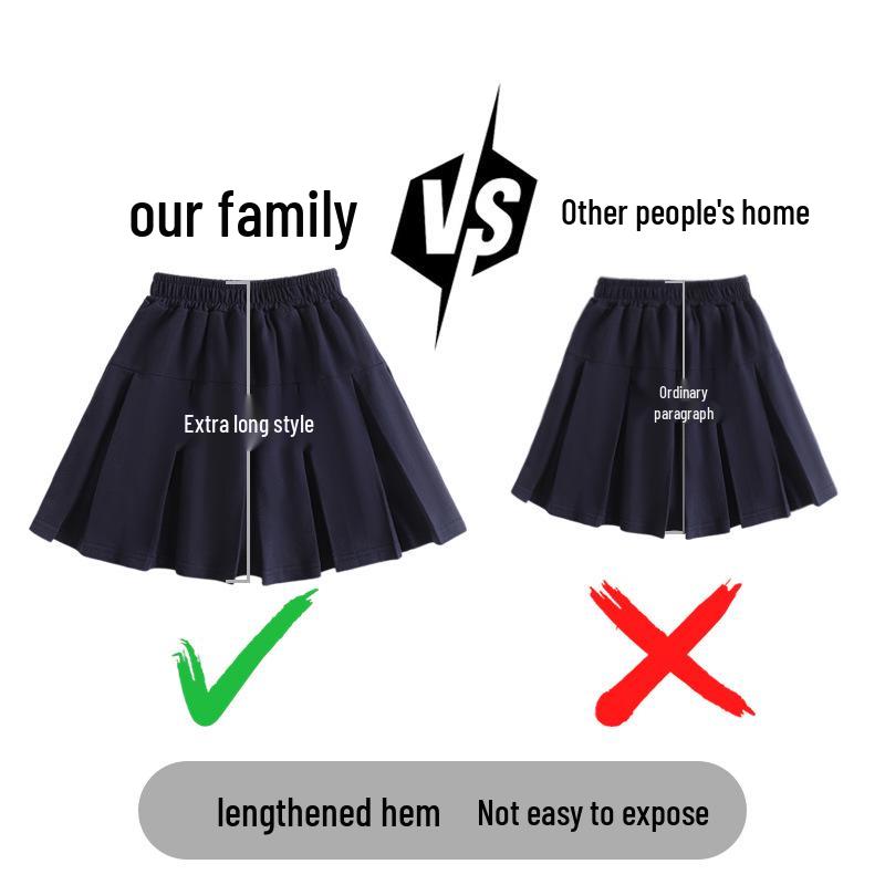 Navy Blue Pleated Cotton Skirt for Medium & Large Girls - Summer School Style