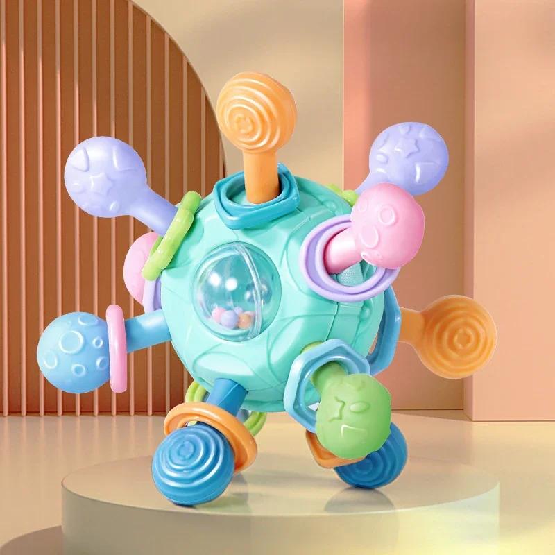Baby Toys Rotating Rattle Ball Grasping Activity Baby Development Toy Silicone Rattles Baby Sensory Toys for Babies