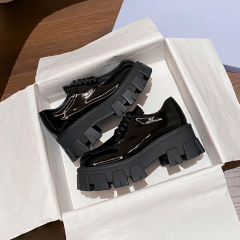 Sheepskin~ Height increase 7cm genuine leather British muffin thick-soled female lazy college style with skirt and small leather shoes