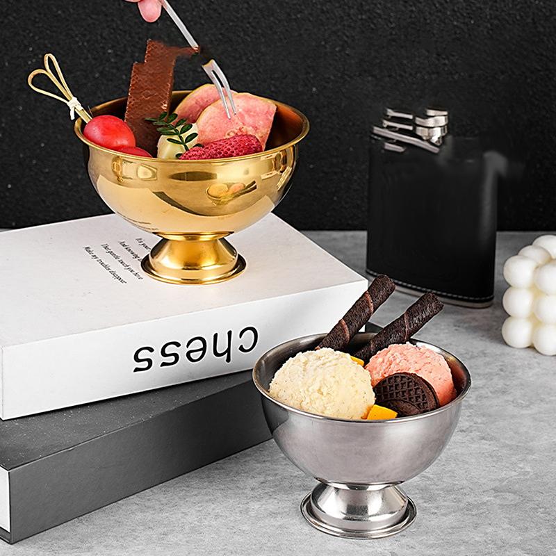 Stainless Steel Ice Cream Cup Gold Silver Safe Salad Cup with Dessert Bowl And Ice Cream Spoon Kitchen Accessory for Household