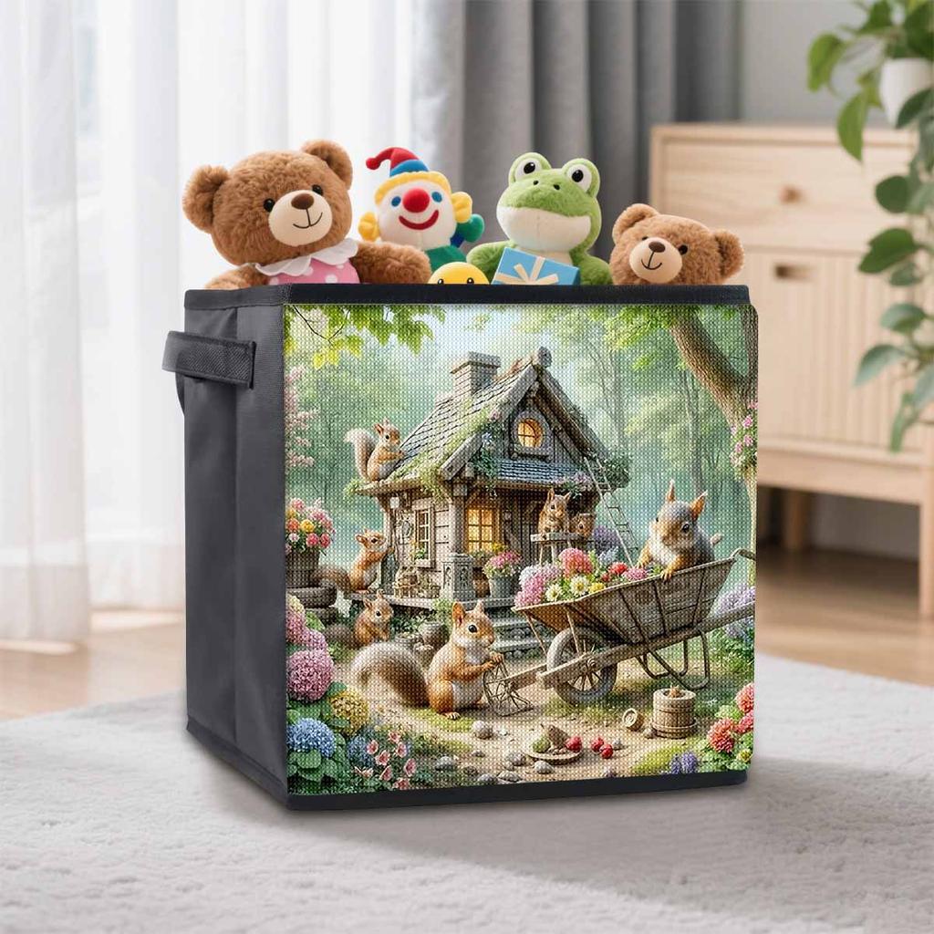 The Squirrel Moves House 5D Diamond Painting Storage Basket Full Round Drill Mosaic Diamond Embroidery Cross Stitch Kits Home Decor Home Decor