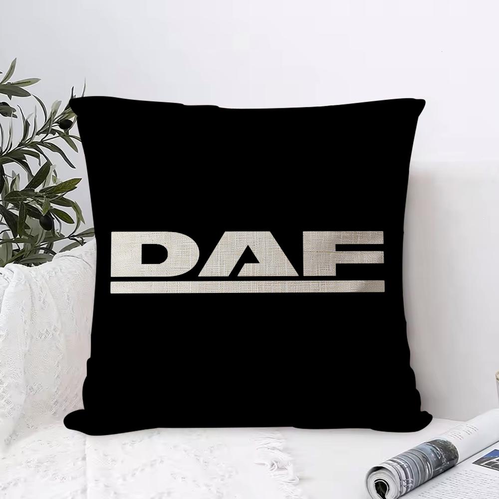 DDAF LKW Logo Kissenbezug Öko Leinen Kissenhülle Beidseitiger Druck Atmungsaktiv Langlebig Reißverschluss Heimdekoration Geschenk
