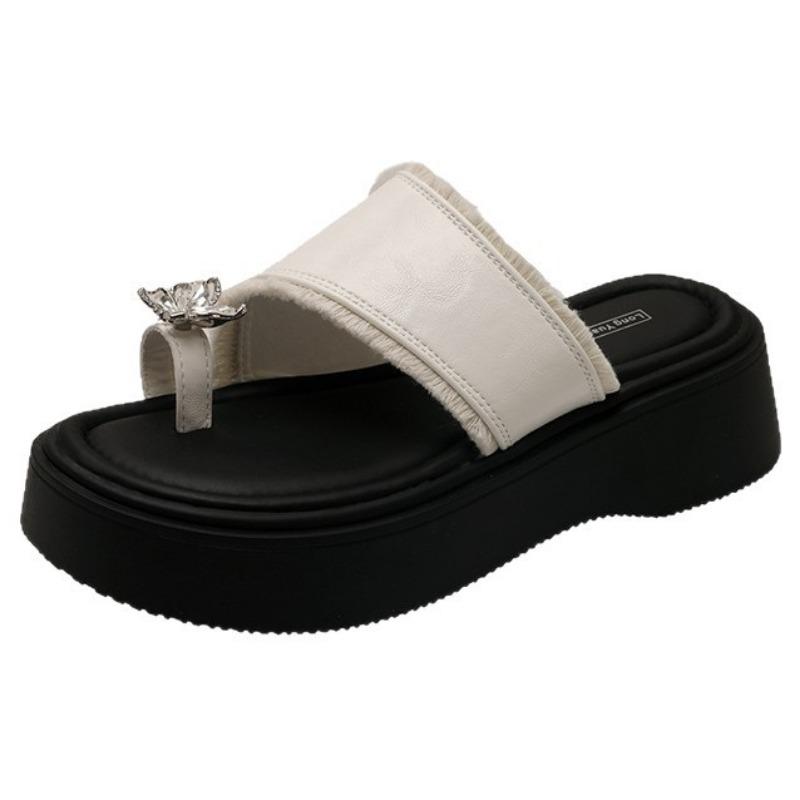 Fashion muffin thick bottom cover toe rhinestone cool slippers women's new summer height increase versatile outer wear foot flip-flops