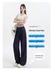 Women's Dark Blue Tencel Wide-Leg Jeans with Stitched Letter Waist
