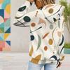 Women Plus Size Long Sleeve Drawstring Hoodie Geometric Printed Kangaroo Pocket Pullover