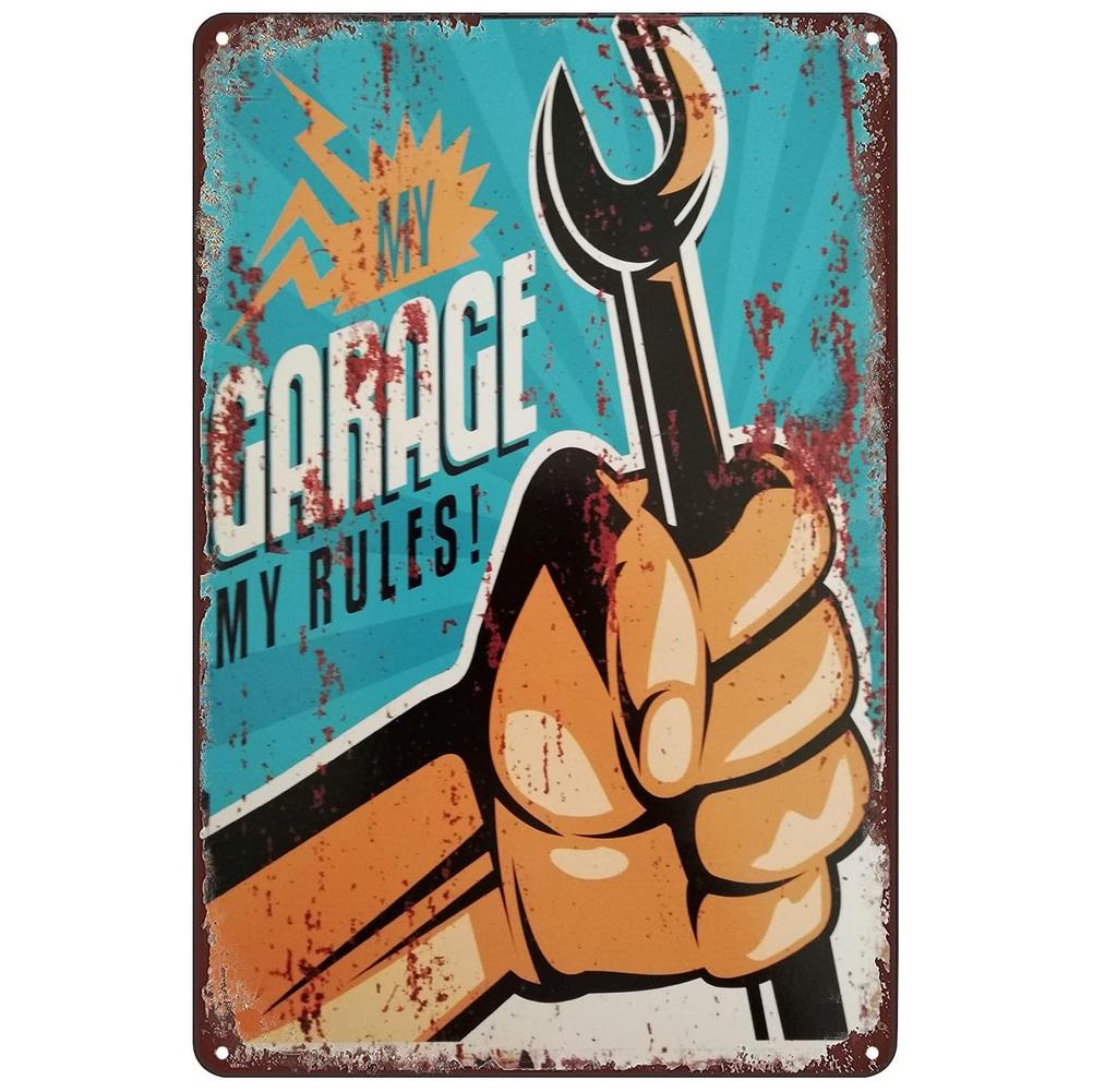 My Garage My Rules Metal Tin Signs Vintage Posters Plate Wall Decor for Garage Repair Shop Bars Cafe Clubs Pubs Retro Decoration