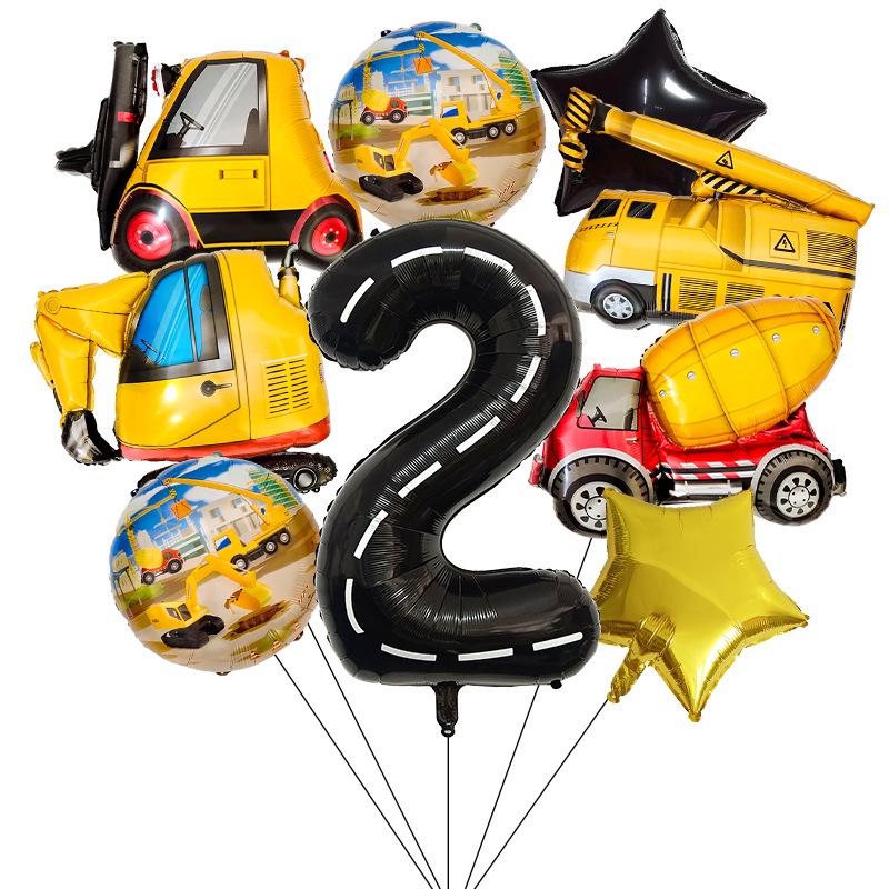 40" Black Number Construction Vehicle Theme Aluminum Foil Balloon Set for Birthday Party Decorations
